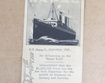 1922 HAPAG SS Hansa Ocean Liner Post Card Event Remembrance Typewritten
