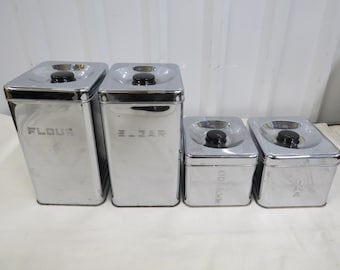 Retro 4 pc Canister Set with Awesome Vintage colors and Crisp Clean White. Retro 4 pc Canister Set with Awesome Vintage colors and Crisp Clean White.