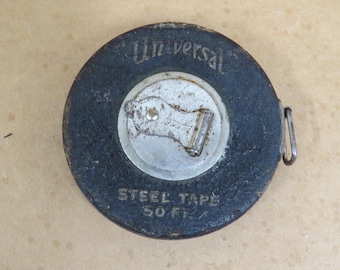 Vintage Universal Steel Tape Measure 50 Feet Lufkin Rule Carpentry Construction
