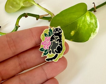 Black Cat Hard Enamel Pin, Gold Accents, Cat Lover Gift