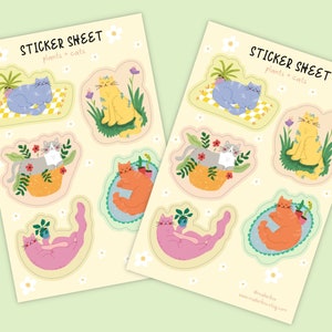 Cat Sticker Sheet, cat lover stickers, cats and plants, plant stickers,  set of 2 sticker sheets