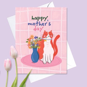 Carte de fête des mères chat / Cartes de voeux de chat / Carte de fête des mères heureuse / Cadeau pour amoureux des chats pour maman / Carte vierge de fête des Mères