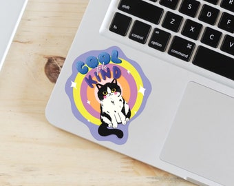 Cute Cat Sticker, black cat sticker, tuxedo cat, cat lover gifts, be kind cat sticker, gifts for cat people