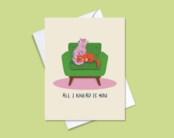 Cat Valentine's Day Card, Fluffy Felines Kneading
