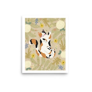 Calico Cat Art Print, calico cat gift, cat loss gift, cat themed gifts for women, cat art print, floral cat wall art image 2