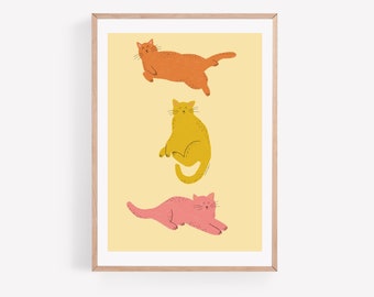 Colorful Kitties Art Print, Cat Lover Gift (8.5 x 11 inches)