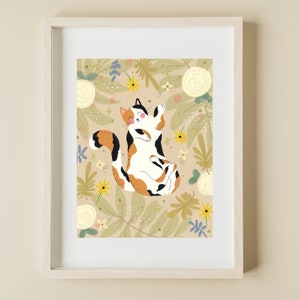 Calico Cat Art Print, calico cat gift, cat loss gift, cat themed gifts for women, cat art print, floral cat wall art image 4