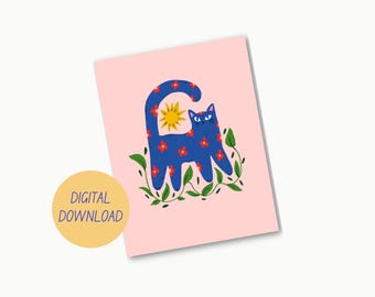 Cat Wall Art Printable, cat artwork, cat digital download, cat lover gift