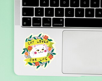 Floral Cat Lover Vinyl Sticker: Laptop, Water Bottle Decal