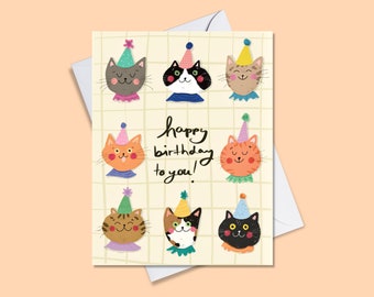 Cat Birthday Card, birthday cat card, cat lover birthday, greeting card, happy birthday card