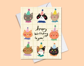 Cat Birthday Card, Party Cats, Cat Lover Gift