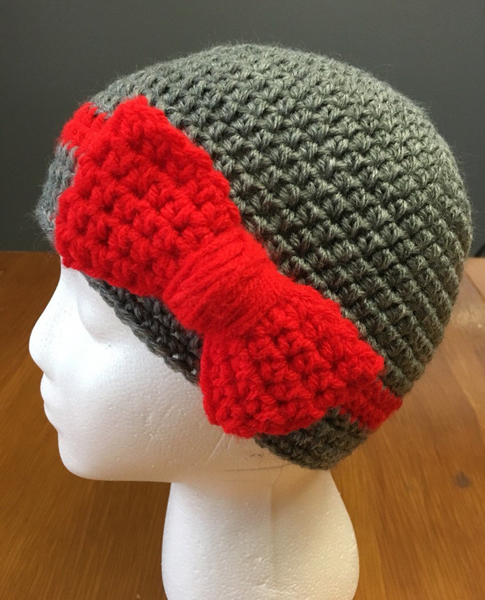 Crochet Skull Cap With Bow Etsy