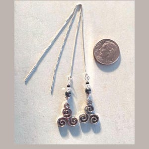 Spiral Threaders, Triskelion, Celtic Ear Threads, Sterling Silver and Natural Gemstones.