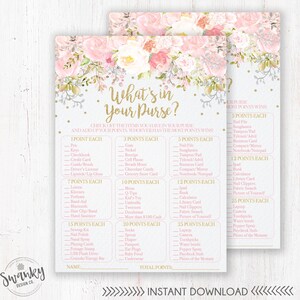 What's In Your Purse Baby Shower Game, Pink and Gold, Girl Baby Shower Game, Baby Shower Printable, Game for Baby Shower, Instant Download