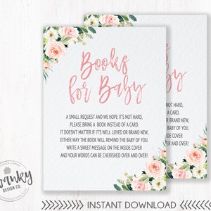 Pink Floral Books for Baby, Blush Pink Floral Books for Baby Insert Card, Bring a Book Insert, Book Request, Girl Shower, Instant Download