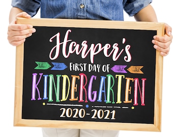 Personalized 1st day of School Sign, Printable First Day Sign, School Chalkboard Sign, First Day Photo Prop, Rainbow Colors