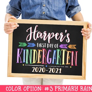 Personalized 1st day of School Sign, Printable First Day Sign, School Chalkboard Sign, First Day Photo Prop, Rainbow Colors