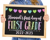 Customized First Day of School Sign, Back To School Sign, Heart First Day Printable, School Chalkboard Sign, First Day Photo Prop, 1st Day