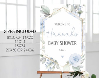 Blue Floral Welcome Baby Shower Sign Template, Editable Baby Shower Welcome Sign, Editable Template, Blue Floral, Fully Editable, BBF01