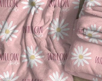 Custom Pink Daisy Name Blanket, Personalized Baby Gift, Daisy Blanket With Name, Boho Daisy Gift For Girl, Daisy Nursery, The Willow