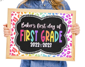 Leopard Rainbow First Day of School Sign, Personalized 1st Day of School, First Day Photo Prop Sign, First Day Sign ANY GRADE