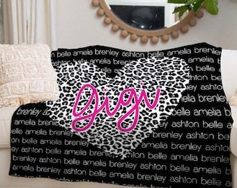 Gift for Grandma from Grandkids, Gigi Blanket Personalized, Leopard Print Blanket for Grandmother, Grandkid Blanket, Mink or Sherpa