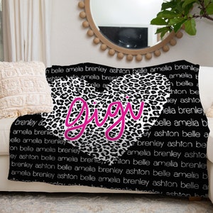 Gift for Grandma from Grandkids, Gigi Blanket Personalized, Leopard Print Blanket for Grandmother, Grandkid Blanket, Mink or Sherpa