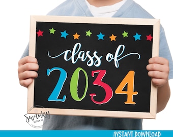 Class of 2034 Printable Sign, First Day of Kindergarte, Boy Graduation Sign, Back To School, Class of 2034, Instant Download