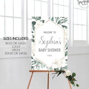 Editable Welcome Baby Shower Sign Template, Gender Neutral Greenery Baby Shower Welcome Sign, Watercolor Greenery, Boho Baby Shower, NG1