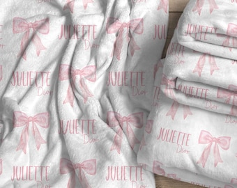 Personalized Pink Bow Baby Blanket, Baby Shower Gift, Custom Pink Bow Nursery Decor, Coquette Aesthetic, The Juliette