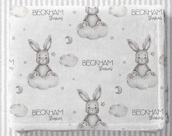 Personalized Bunny Blanket, Baby Shower Gift, Custom Bunny Nursery Decor, Gender Neutral, The Beckham