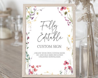 Wildflower Editable Sign, Fully Custom Personalized Sign, Customized First Birthday Sign, Baby Shower Flower Sign, Bridal Shower Sign BWF32