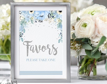 Blue Favors Please Take One, Favors Sign, Floral Baby Shower, Blue and Silver, Blue Floral Baby Shower, Printable, Instant Download, BS-2