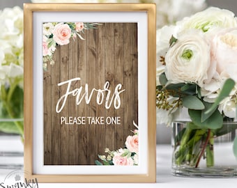 Rustic Floral Favors Printable Sign, Favor Sign Baby Shower, Wood Floral Sign, Rustic Baby Shower Decor, INSTANT DOWNLOAD, RWF-18