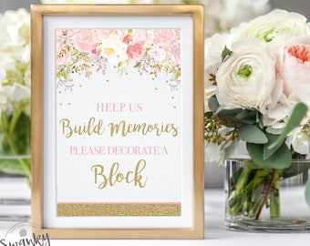 Decorate a Block Baby Shower Sign, Help Us Build Memories, Decorate a Block for Baby, Sign a Block Baby Shower Printable, Instant Download