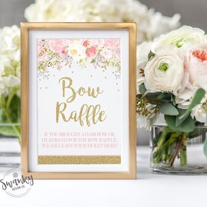 Bow Raffle Sign, Blush Pink Floral Baby Shower, Printable Baby Shower Bow Raffle Sign, Floral Baby Shower Decor, Instant Download