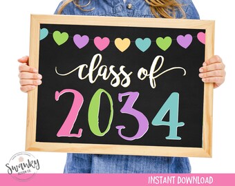 Class of 2034 Printable Sign, First Day, Heart Graduation Sign, Back To School, First Day of School, Graduation 2034, Instant Download