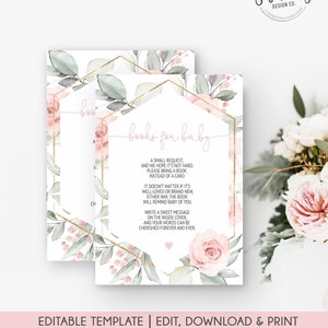 Libros rosa rubor para plantilla editable para bebés, Baby Shower para niñas, Traiga un libro en lugar de tarjeta, Libros rosas para bebés, Descarga instantánea