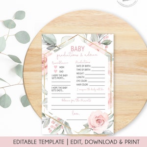Carte de prédictions et de conseils pour bébé modifiables, jeu de prédictions pour bébé, cartes de conseils pour la baby shower, fille de prédictions pour bébé, jeu de prédictions pour bébé