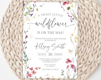 Garden Flowers Baby Shower Invitation, Baby Shower Invitation Girl, Wildflower Shower Invite, Editable Corjl Instant Download BWF32