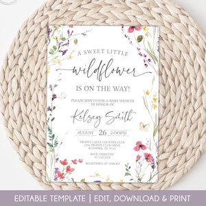 Garden Flowers Baby Shower Invitation, Baby Shower Invitation Girl, Wildflower Shower Invite, Editable Corjl Instant Download BWF32