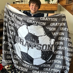 Personalized Soccer Blanket, Custom Soccer Sherpa Fleece Blankets, Gift for Soccer Lovers, Birthday Gift For Boys ,The Tatum