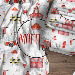 Personalized Fire Truck Kids Blanket, Fire Truck Pattern Minky Blanket, Sizes for Baby, Child, Teen, or Adult, Great Gift, The Matthew