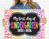 Leopard Print Kindergarten Sign, Printable School Sign Girl First Day Sign, First Day of Kindergarten Girl Sign Instant Download LPB22