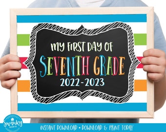 Printable First day of Seventh Grade Sign, First Day of School Sign, Chalkboard 7th Grade Sign, First Day of Seventh Grade SBB21