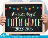 First Day of Fifth Grade Sign, Printable 5th Grade Sign, Chalkboard 5th Grade Sign, Fifth Grade Boy Sign Digital File Instant Download STR21