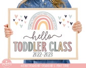 Boho Rainbow Hello Toddler Class Sign, First Day of Toddler Class, Printable First Day of School Sign, Girl First Day Instant Download HBR21
