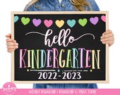 Hello Kindergarten Sign, Printable First Day of Kindergarten, Back To School Sign, Girl Sign, Kindergarten Sign, 2022-2023, Instant Download