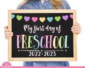 First Day of Preschool Sign, Printable First Day, School Sign, Back To School Sign, Preschool Sign, Chalkboard Sign, Instant Download PRB21