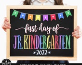 First Day of Junior Kindergarten Printable Rainbow Chalkboard First Day School 1st Day of Jr. Kindergarten School Sign Instant RFH02